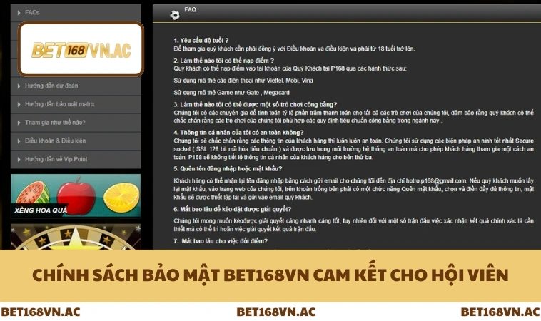 Chính sách bảo mật Bet168Vn cam kết cho hội viên