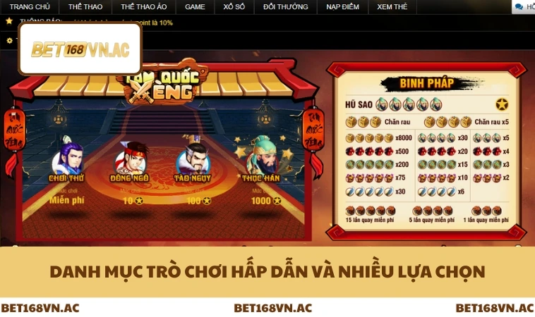 Danh mục trò chơi hấp dẫn và nhiều lựa chọn