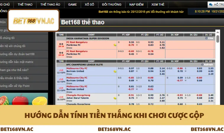 Hướng dẫn tính tiền thắng khi chơi cược gộp