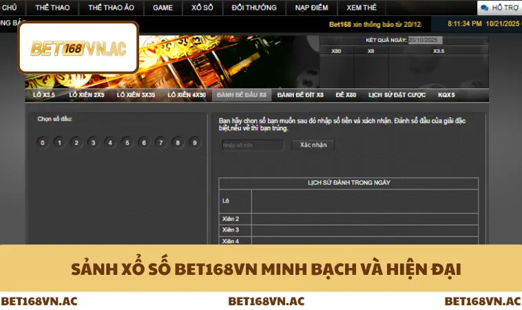 Sảnh xổ số Bet168Vn minh bạch và hiện đại